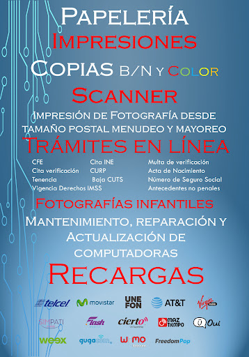 Papelería, copias, scanner, computadoras